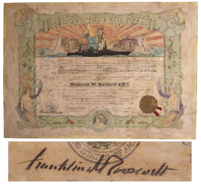 Franklin D. Roosevelt Document Signed as President -- FDR Signs a Certificate of Honor in 1936 for the USS Indianapolis, the Ship That Famously Sunk 9 Years Later in the Navy's Worst Maritime Disaster